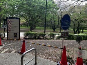 砧公園倒木｜サイクリングロード封鎖